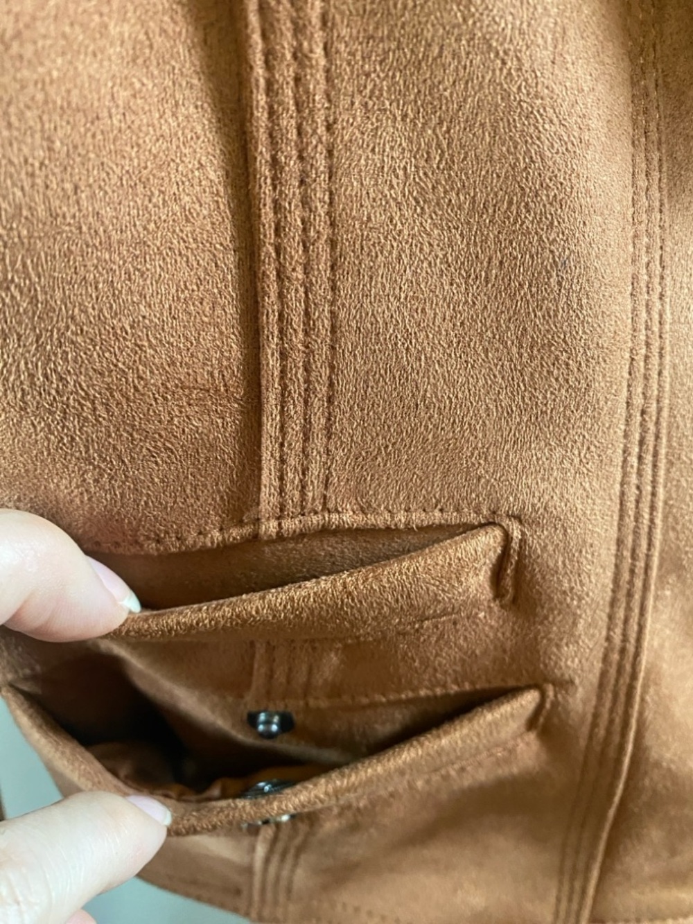 Haute Monde Women's Faux Suede Open Front Jacket in Cognac Size M - Picture 6 of 12